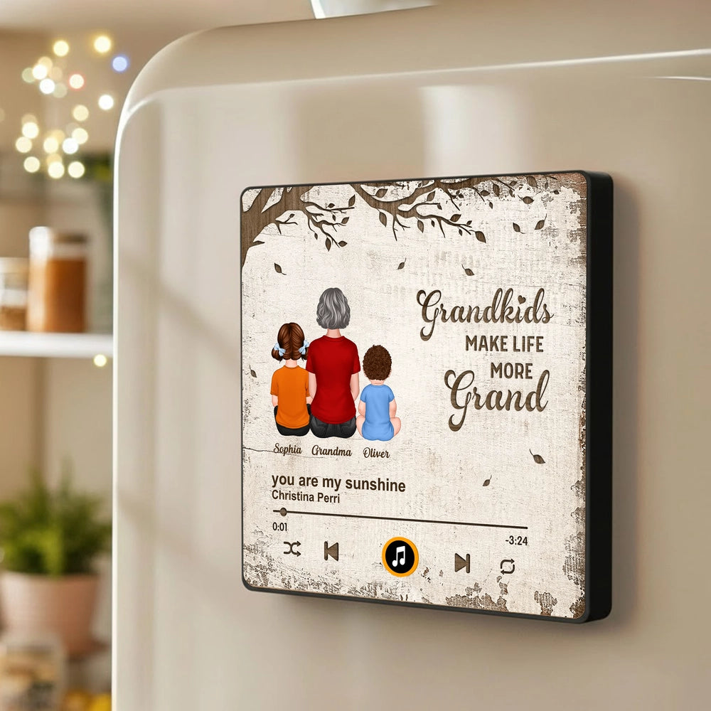 Grandkids Make Life More Grand Acrylic Fridge Magnet, Personalized Grandma and Grandkids Back View, Sweet Gift Idea