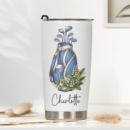 Personalized Insulated Travel Tumbler, Floral Golf Bag Design for Golf Course Days, Unique Gift for Golf Lovers