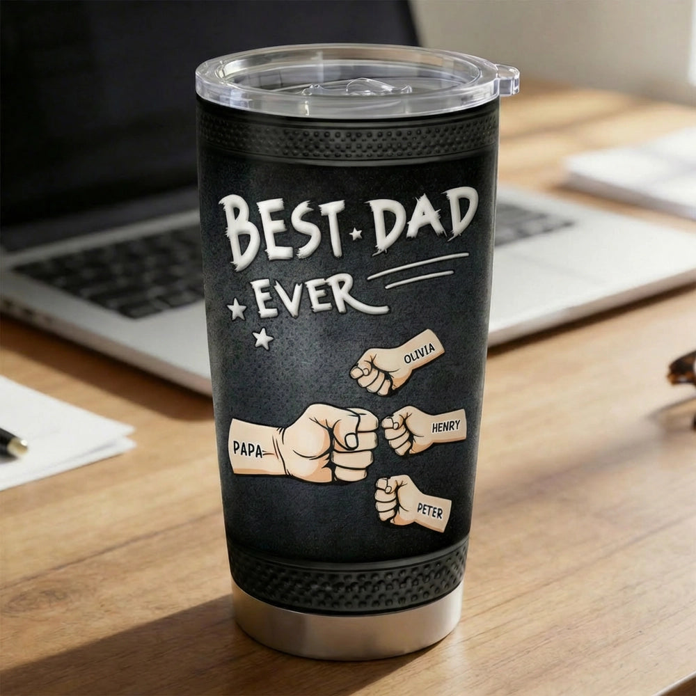 Personalized Best Dad Ever Insulated Travel Tumbler - Fist Bump Design, Daily Coffee On The Go, Unique Gift For Dad