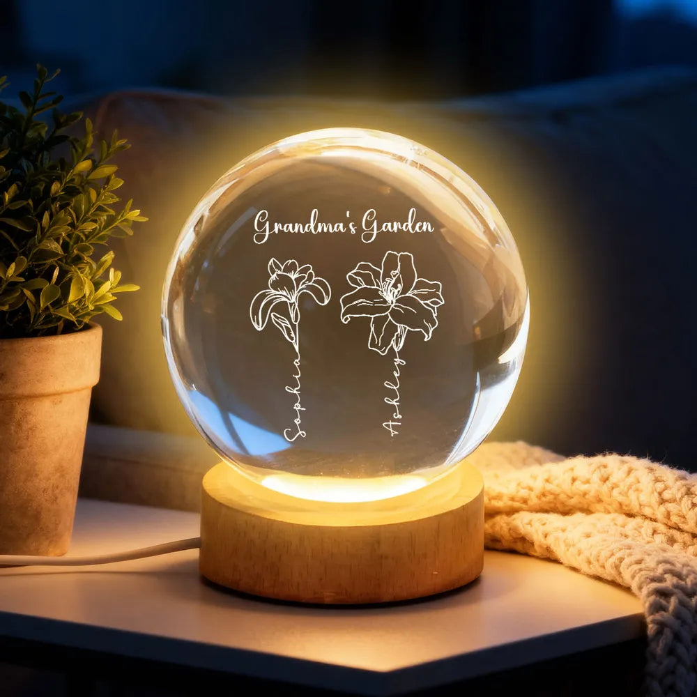 Globe Lamp Grandma's Garden Floral Glow, Personalized Keepsake for Cozy Home Decor, Sweet Gift for Grandma