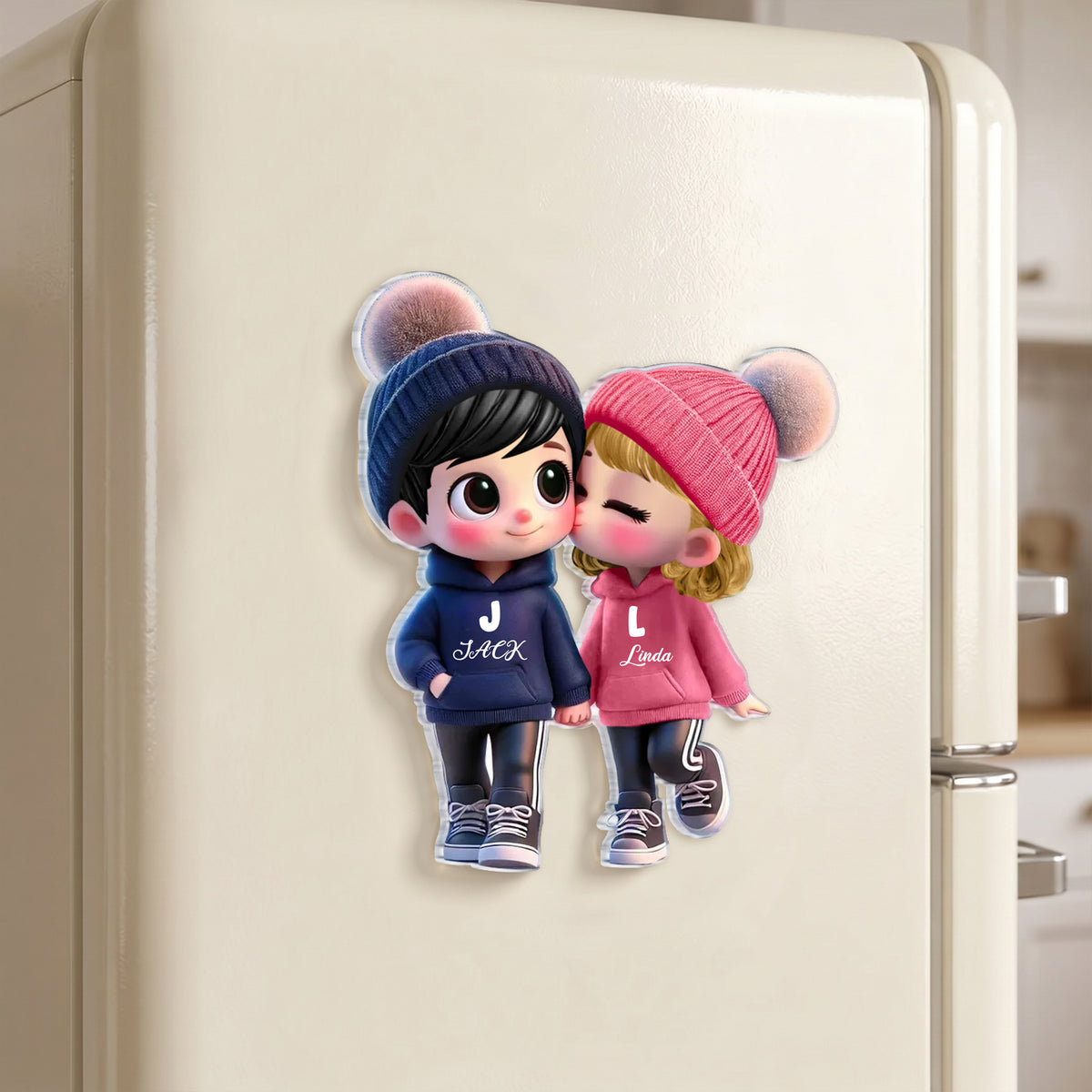 Personalized Acrylic Fridge Magnet with Cute Kissing Couple, Unique Gift for Boyfriend & Girlfriend