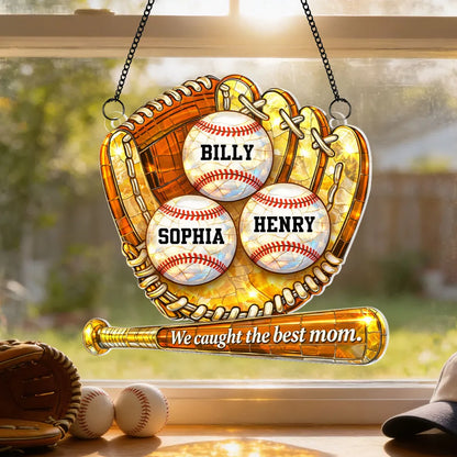 Personalized Baseball Mom Acrylic Suncatcher Ornament for Window Decor, Sunlight Reflection, Unique Gift for Mom