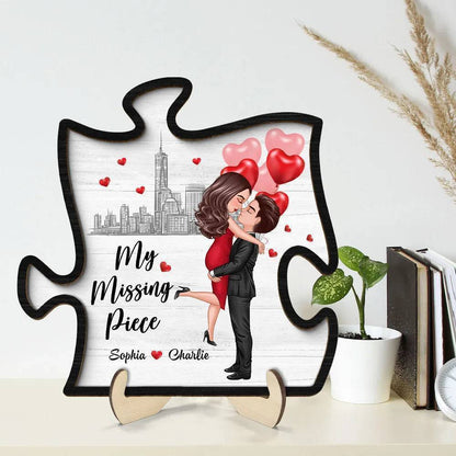 Heart's Embrace - 'My Missing Piece' Personalized Hugging Couple 2-Layer Wooden Plaque - Ideal for Valentine's & Anniversary