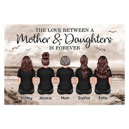 Mom And Sons Daughters Retro Vintage Beach Landscape Personalized Poster, Mother's Day Gift For Mom