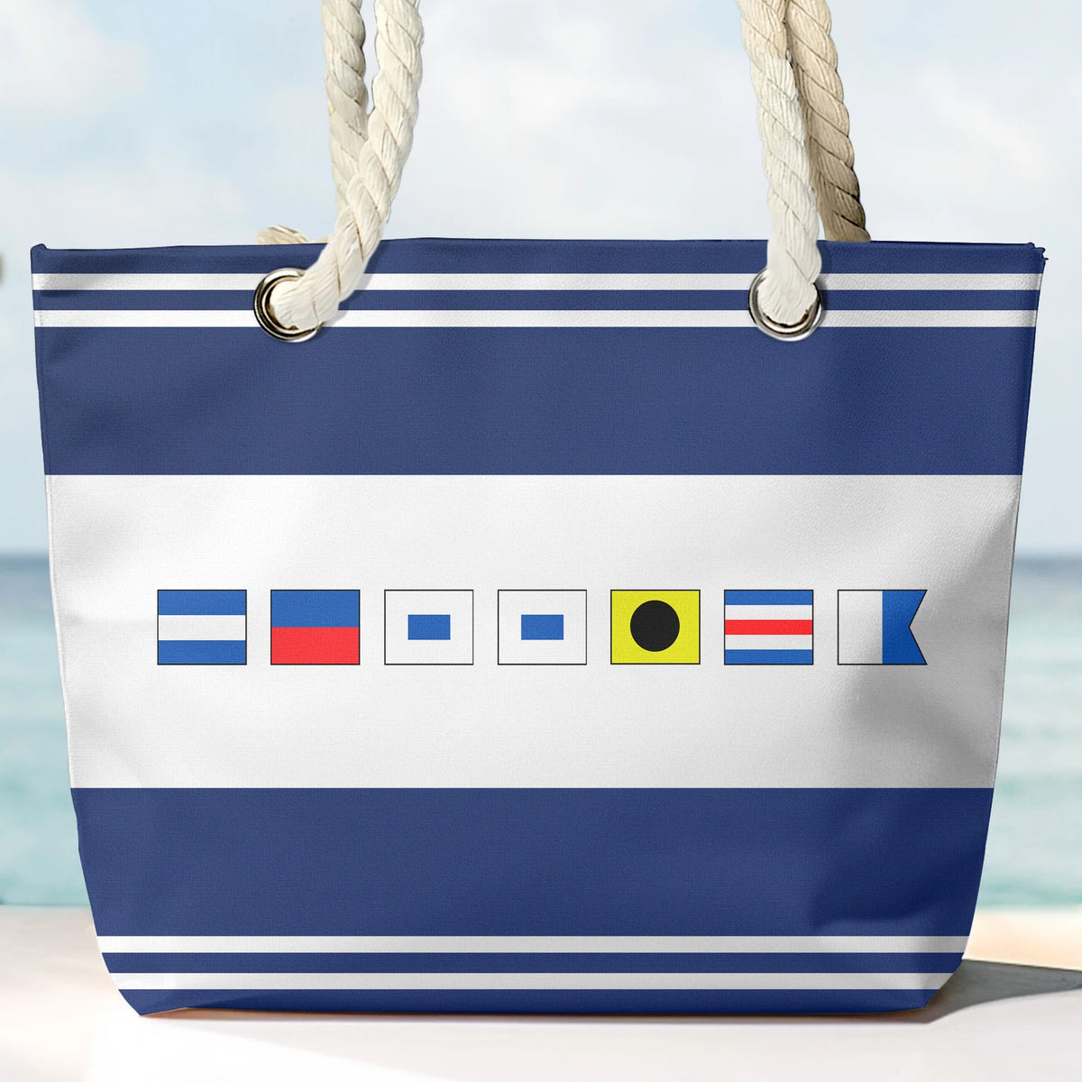 Personalized Nautical Flag Rope Handle Canvas Bag for Beach Days - Unique Coastal Gift for Her