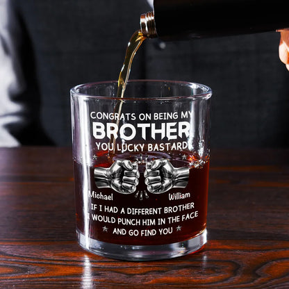 Whiskey Glass Personalized for Brothers with Bold Funny Message, Unique Gift for Whiskey Lover and Bar Display