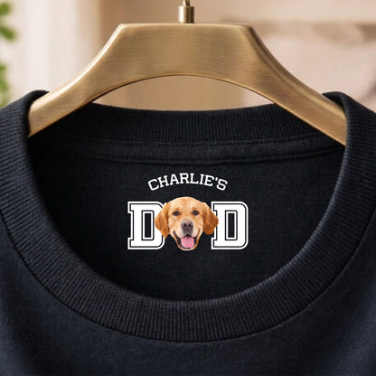 Custom Dog Dad Classic Tee With Pet Photo Neck Print, Navy Minimal Look, A Sweet Unique Gift for Pet Parents