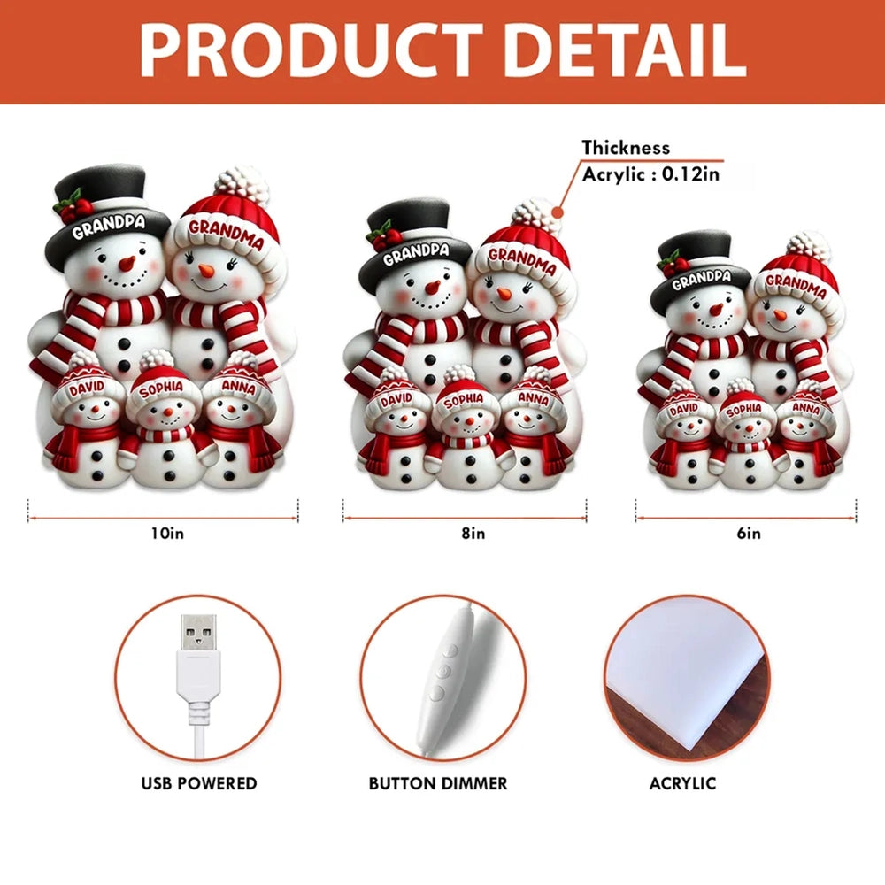 Cozy Snowman Family Acrylic Light Box for Holiday Décor, Heartwarming Atmosphere, Perfect Gift for Grandparents