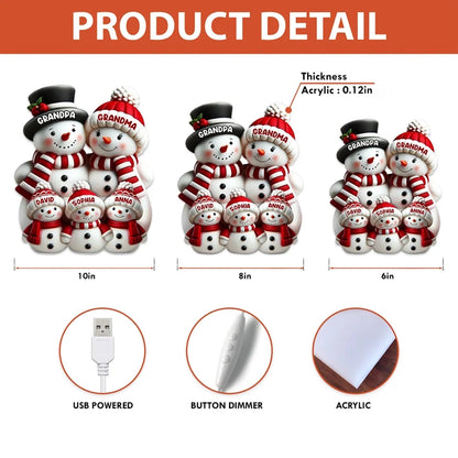 Cozy Snowman Family Acrylic Light Box for Holiday Décor, Heartwarming Atmosphere, Perfect Gift for Grandparents