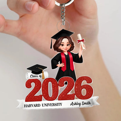 Graduation Acrylic Ornament, red glitter design with cap & diploma, celebrate achievement, perfect graduation gift keepsake