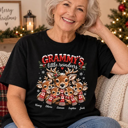 Personalized Grandma's Little Reindeers Sweatshirt, Cuddling Reindeer Family, Unique Christmas Gift for Grandma