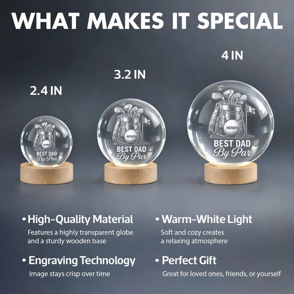 Personalized Golf Dad Globe Lamp, Best Dad By Par Night Light, Unique Father's Day Gift For Dad