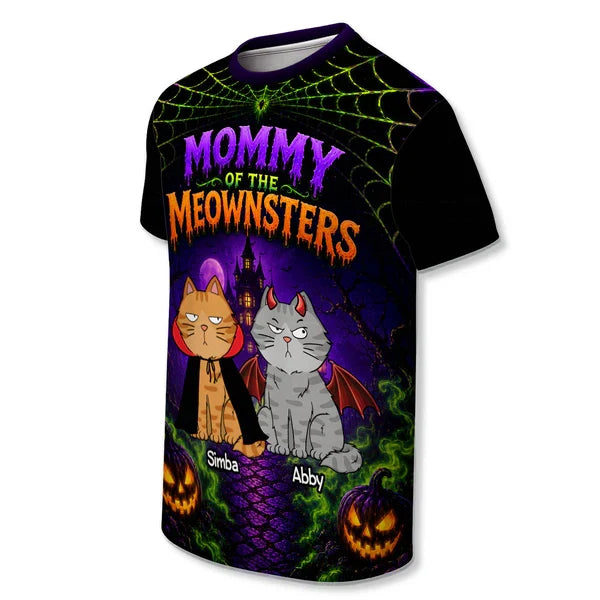 Personalized Printed Classic Tee, Purple Spooky Cats & Haunted House, Unique Gift for Cat Lovers