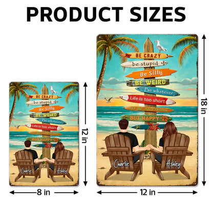 Personalized Rectangular Iron Sign With Holding Hands Beach Couple, Unique Gift for Summer Decor