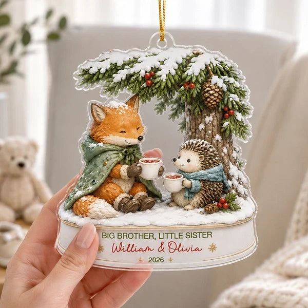 Big Brother Little Sister Acrylic Ornament, Sharing Cocoa in a Cozy Winter Scene, Personalized Creative Gift