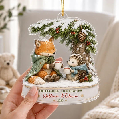 Big Brother Little Sister Acrylic Ornament, Sharing Cocoa in a Cozy Winter Scene, Personalized Creative Gift