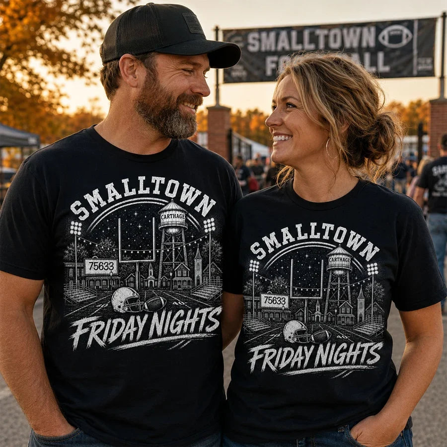 Classic Tee, Personalized Stadium Lights and Town Skyline Keepsake, Unique Gift for American Football Fans