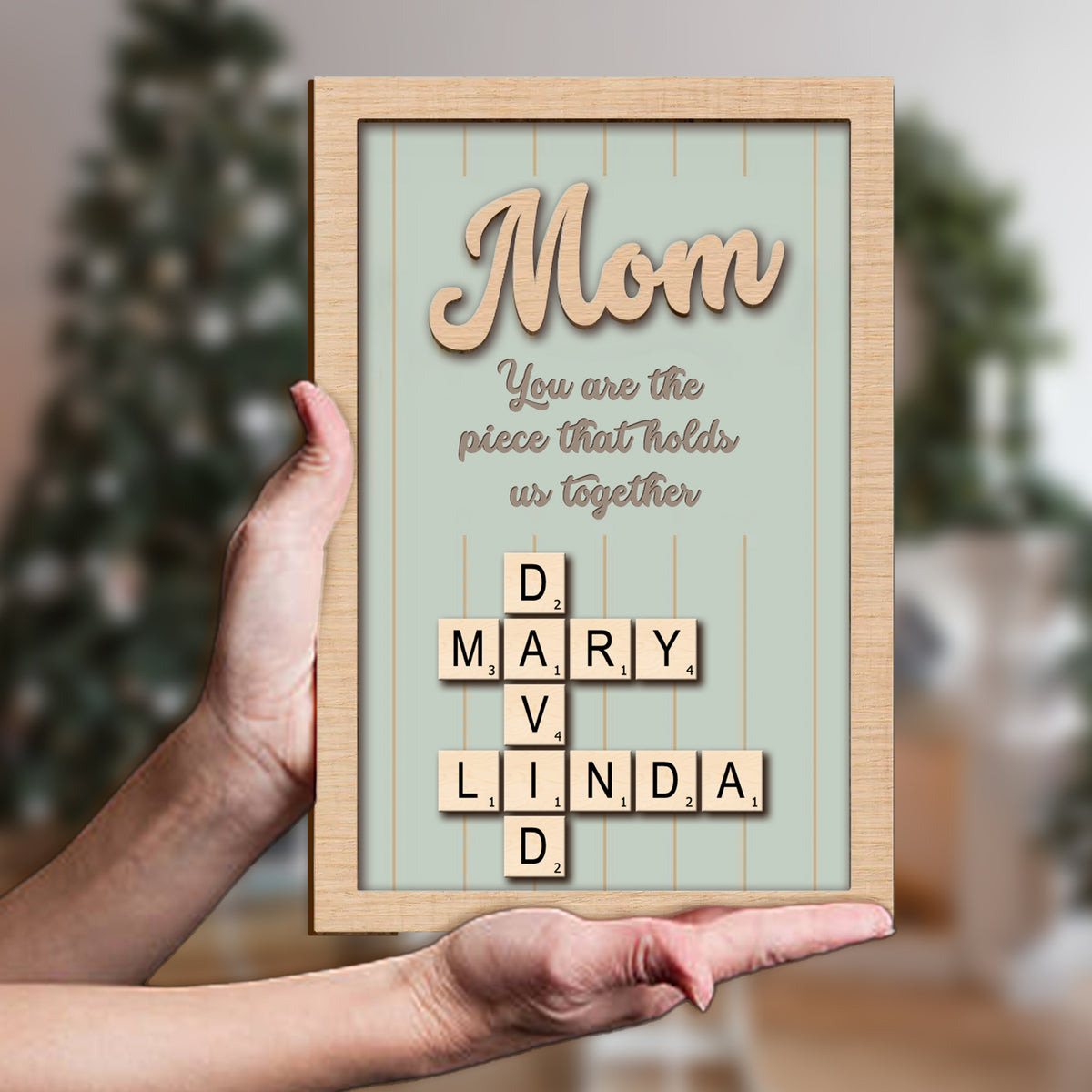 Personalized 2-Layer Wooden Puzzle Art Plaque - Mom, The Piece That Holds Us Together, Perfect Gift for Mom