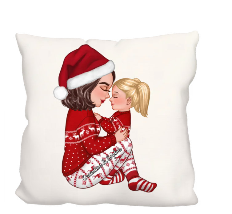 Christmas Tree Personalized Arcylic Ornament - Grandma Mom Hugging Kissing Kids