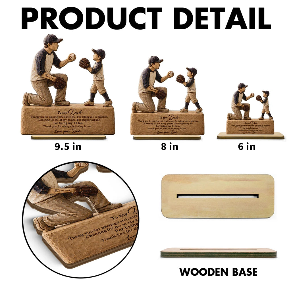 Personalized 2-Layer Wooden Plaque, Sunlit Baseball Dad & Child Catch Scene, Unique Gift for Dad