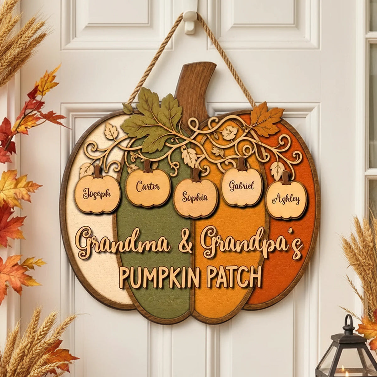 Personalized Wooden Sign, Colorful Pumpkin Patch Front Door Decor, Unique Fall Gift for Grandma & Grandpa