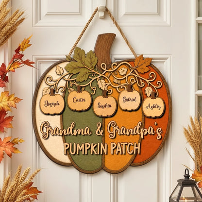 Personalized Wooden Sign, Colorful Pumpkin Patch Front Door Decor, Unique Fall Gift for Grandma & Grandpa