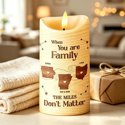 Personalized Flameless LED Candle, Family Miles Quote, Warm Glow, Creative Sentimental Gift for Family