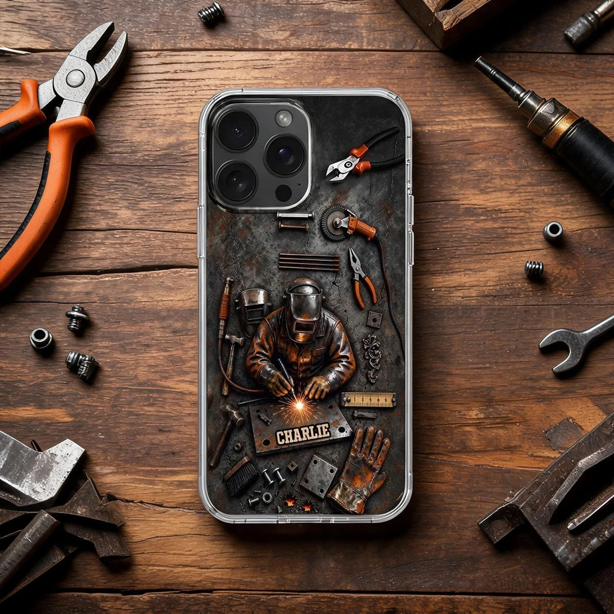 Skilled Hands Clear TPU Phone Case, Personalized Industrial Welder Design, Creative Gift for a Welder