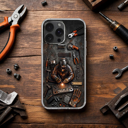 Skilled Hands Clear TPU Phone Case, Personalized Industrial Welder Design, Creative Gift for a Welder