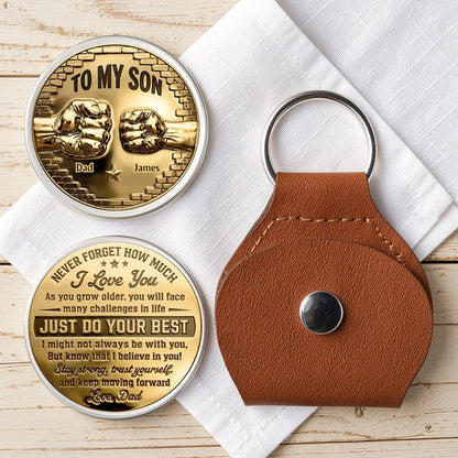 Personalized Pocket Hug Coin for Son, Encouraging Dad Message Keepsake, Unique Gift He Can Carry Every Day