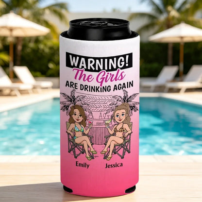 Neoprene Can Cooler with Pink Tropical Girls Party Art, Personalized Unique Creative Gift for Friend
