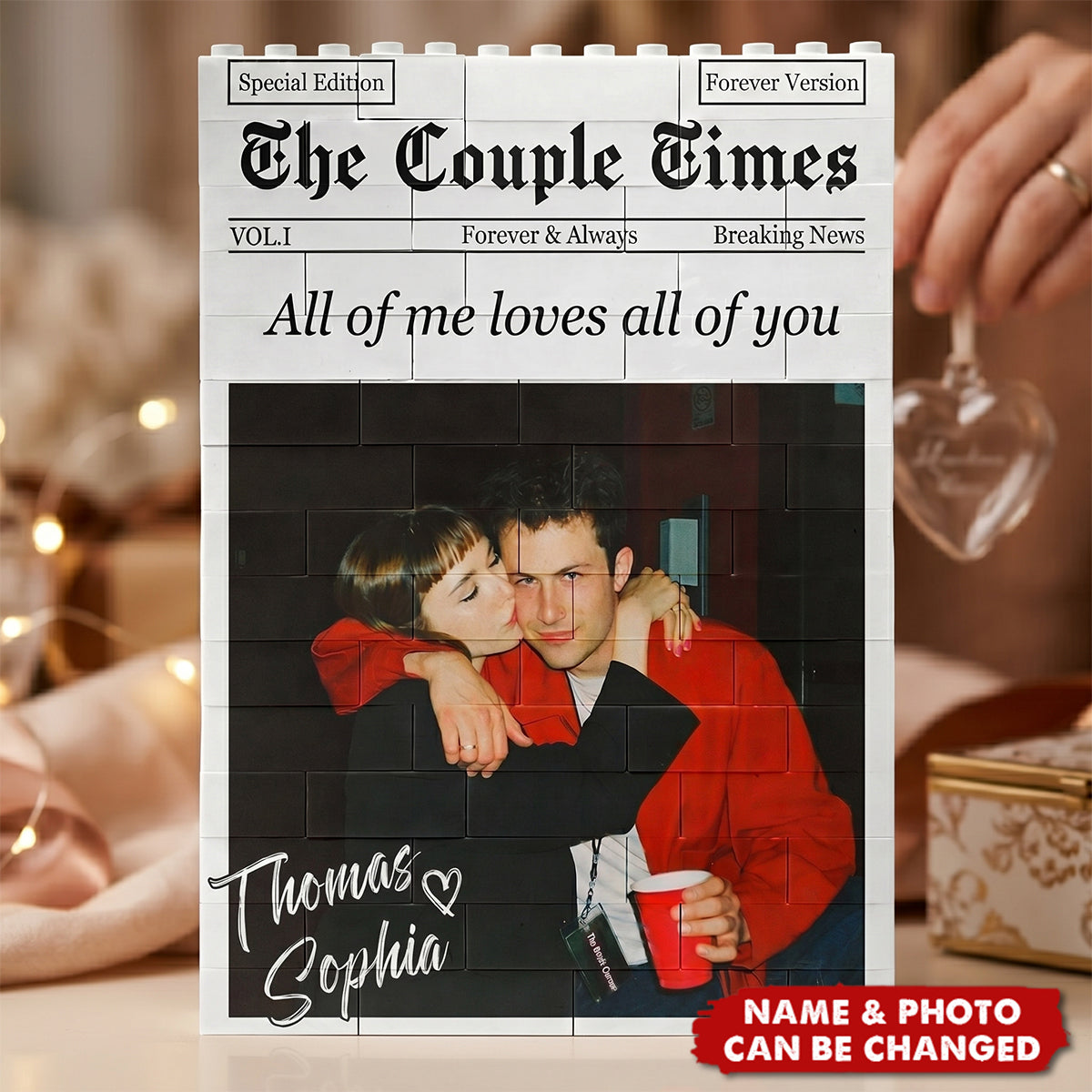 Custom ABS Building Brick Puzzle With Forehead Touching Couple Photo, Creative Gift For Your Partner