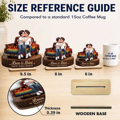 2-Layer Wooden Plaque for Same-Sex Couple, Kissing Rainbow Truck Happy Pride Month Creative Gift