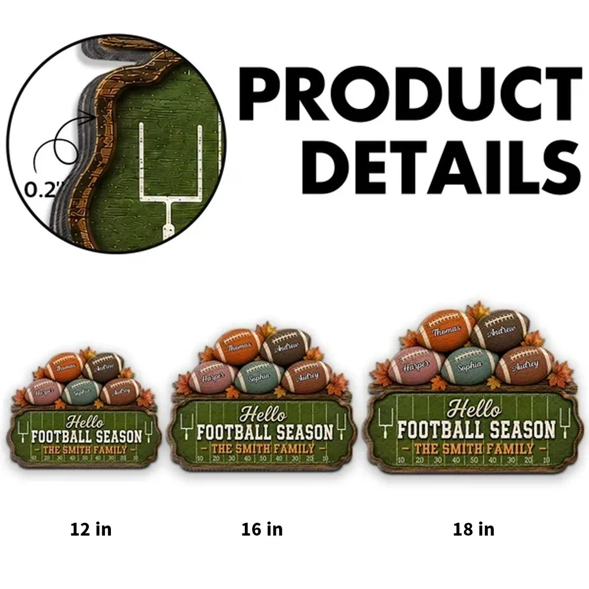 Personalized Wooden Sign, Rustic Football Family Decor with Autumn Leaves, Unique Gift for Sports Fans