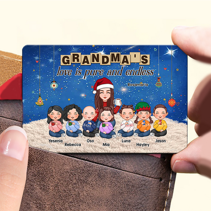 Grandma & Grandkid Sitting On Heart Pattern Moon - Personalized Poster or Canvas or Ornament or Plaque or Keychain