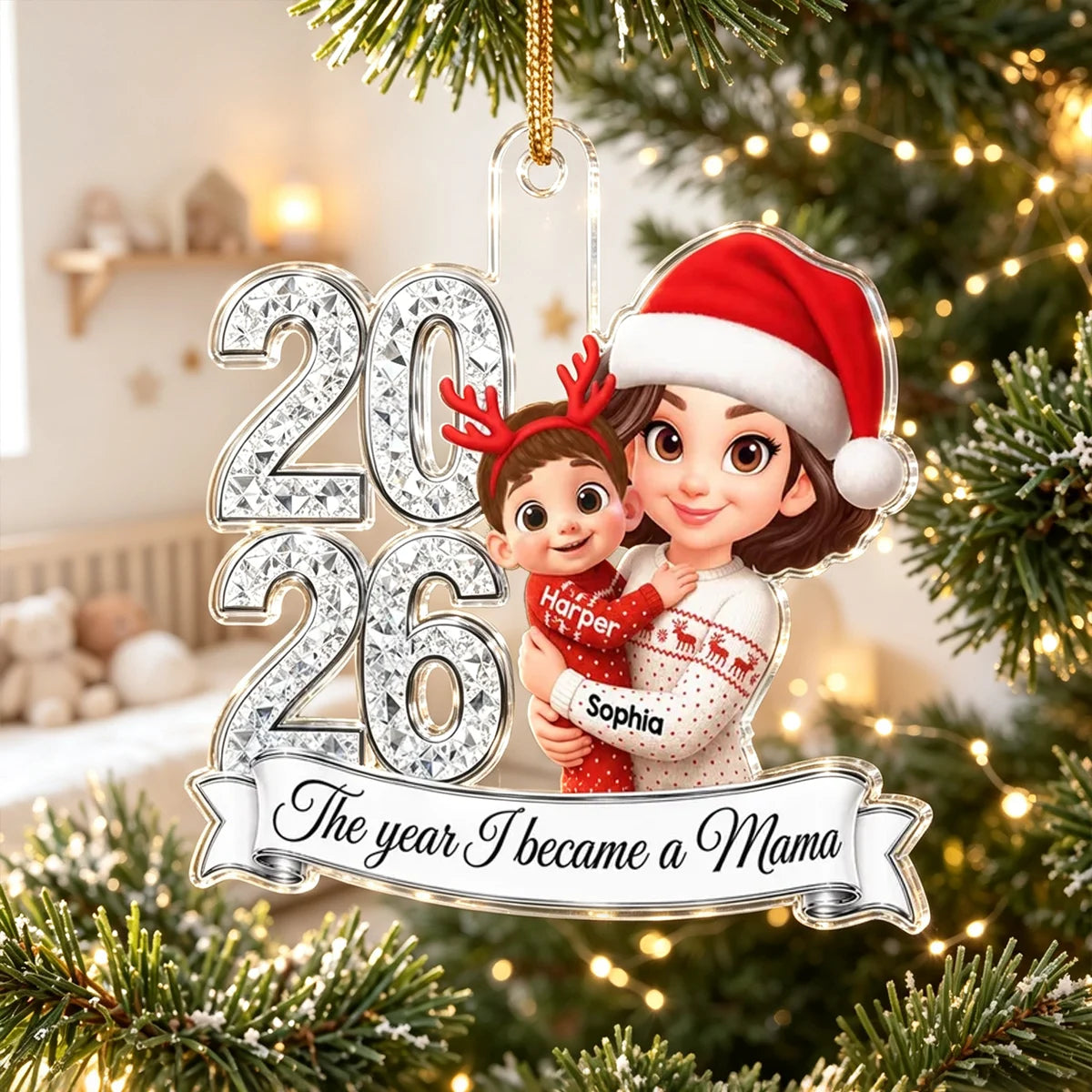 Personalized Acrylic Ornament, The Year I Became a Mama, Mother Holding Baby, Creative Christmas Gift for New Mom