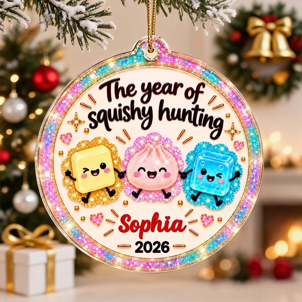 Personalized Acrylic Ornament, Colorful Squishy Hunting Design for Christmas Trees, Unique Gift for Kids