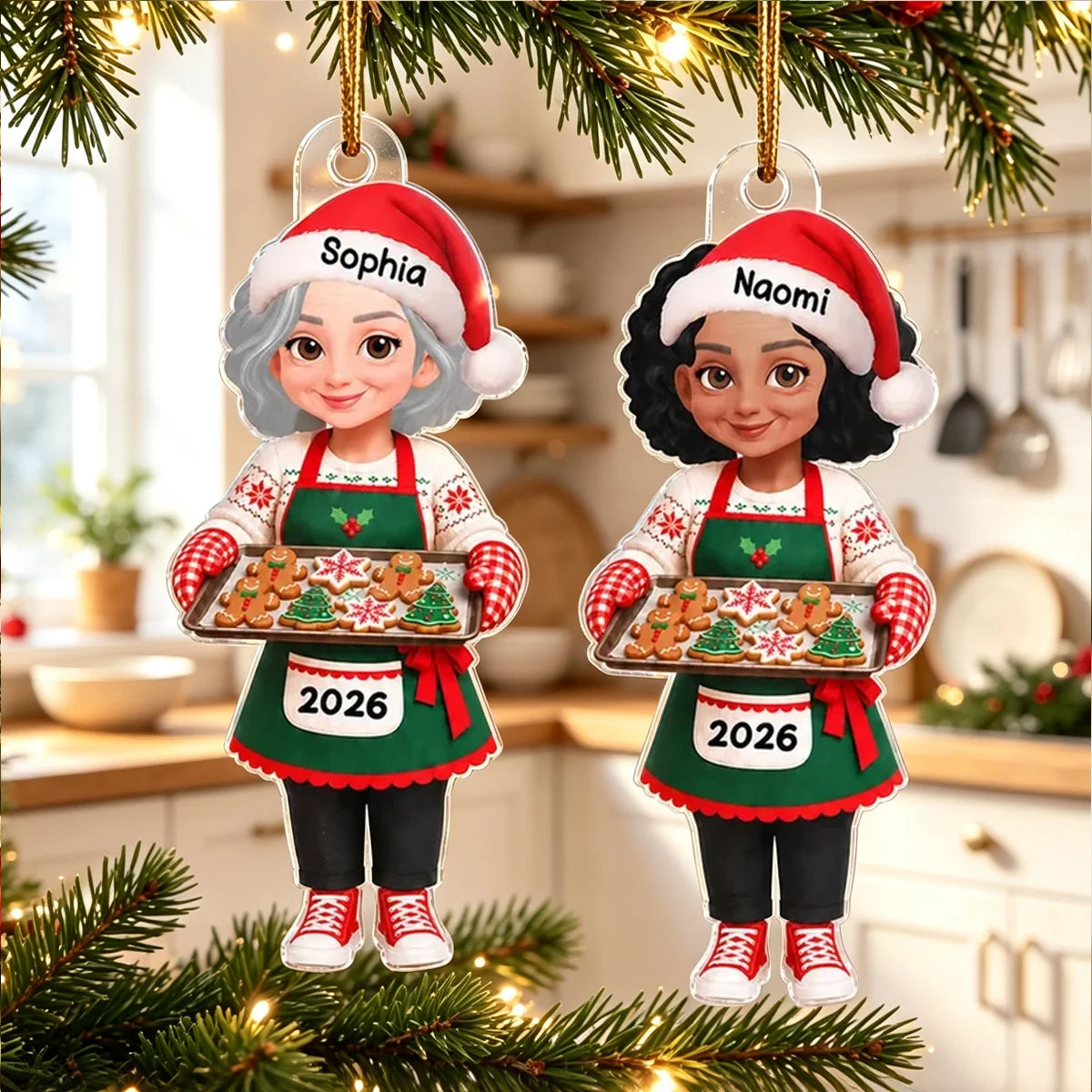 Personalized Acrylic Ornament, Festive Baking Grandma Holding Cookies, Unique Christmas Gift for Grandma