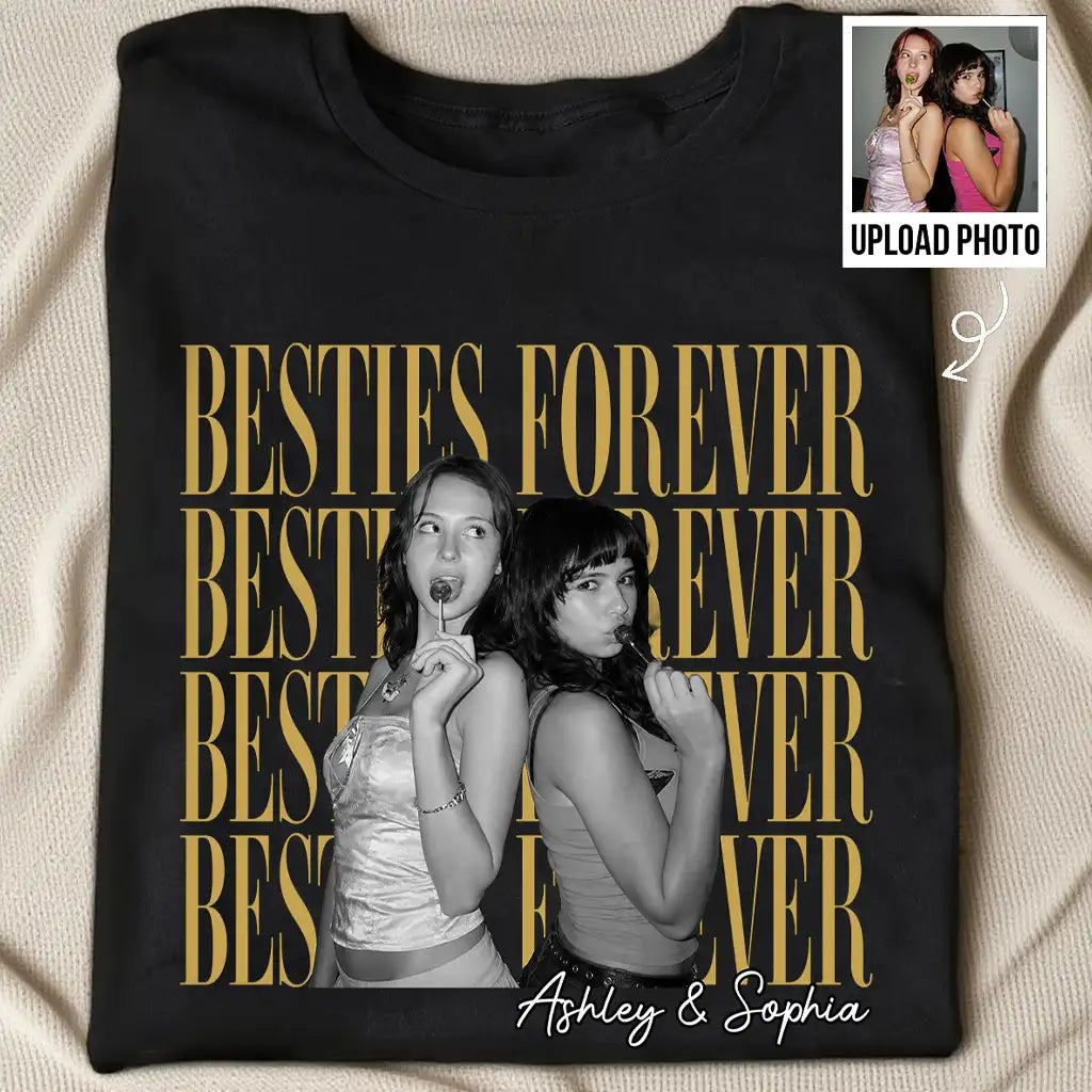 Personalized Classic Tee With Retro Besties Forever Photo, Unique Gift For Close Friends