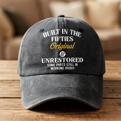 Washed Denim Baseball Cap, Personalized Vintage 'Original & Unrestored' Style for Casual Everyday Wear, Unique Gift Idea