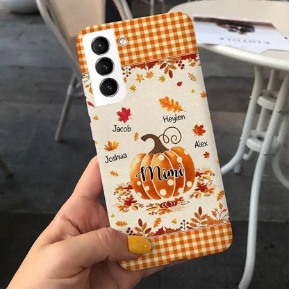 Personalized Fall Pumpkin Case for Grandma | Custom Phone Case with Kids' Names | Festive Autumn Gift for Mom