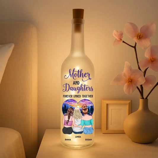 Personalized Bottle Lamp – "Mother and Daughters Forever Linked Together" Custom Light for Mom