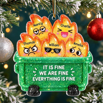 Personalized Acrylic Ornament, Bright Dumpster Fire Cartoon, Unique Christmas Gift for Friends and Coworkers