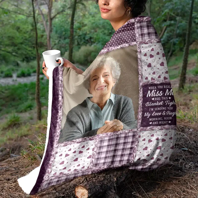Custom Photo Collage Fleece Blanket Miss Me Hug This Blanket Tight - Heartwarming Keepsake Gift For Family