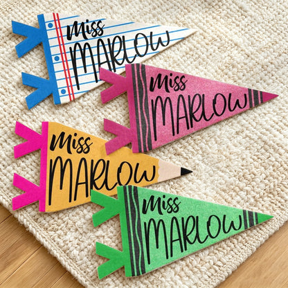 Personalized Felt Pennant for Teacher, Pencil Classroom Decor, Unique Creative Gift