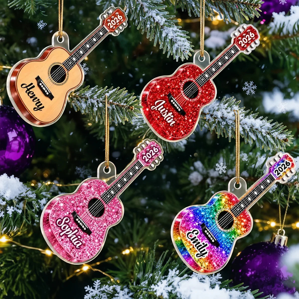 Personalized Guitar Acrylic Ornament, Colorful Tree Decor & Unique Gift for Musicians and Music Lovers