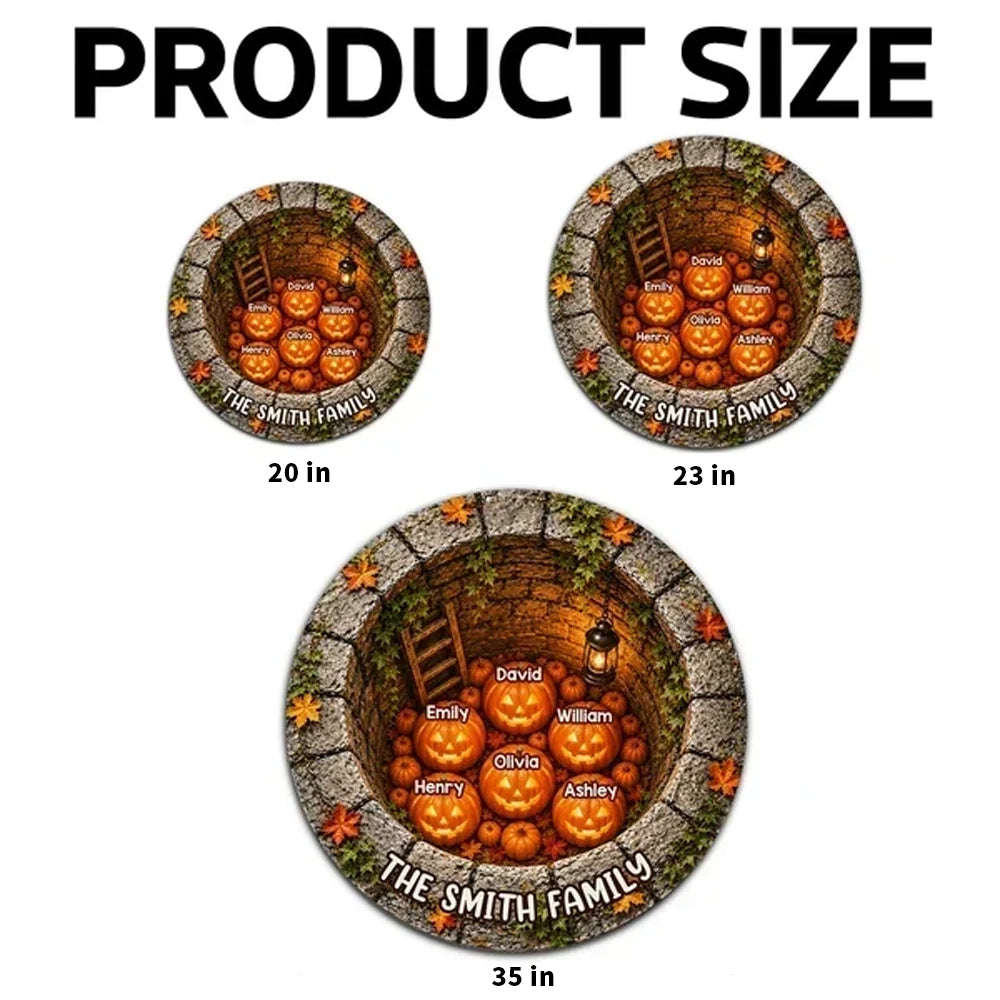 Personalized Shaped Doormat with Glowing Pumpkin Family, Gothic Halloween Decor, Unique Gift for Families