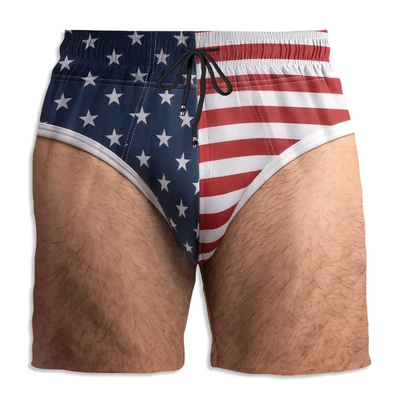 Men's Beach Shorts With Custom USA Flag Style, Creative Gift For Beach Trips & Pool Party Fun