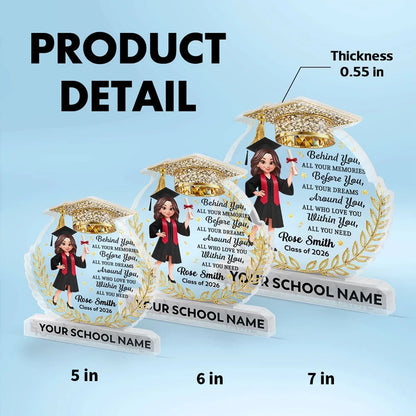 Personalized Shaped Acrylic Block Plaque Graduation Girl With Cap Quote, Unique Keepsake Gift for Grad, Shiny Gold Look Decor