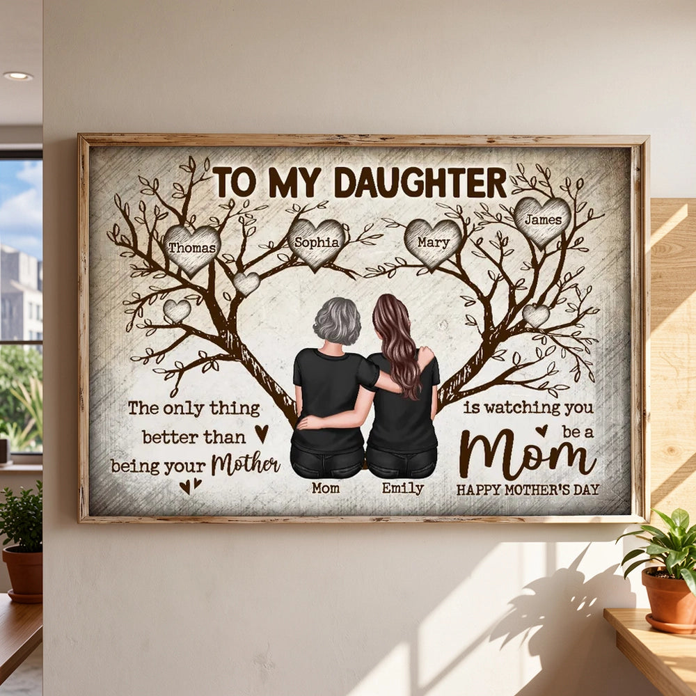 To My Daughter Personalized Poster, Back Hug Under Tree of Life, Heartwarming Keepsake Wall Art, Unique Mother's Day Gift